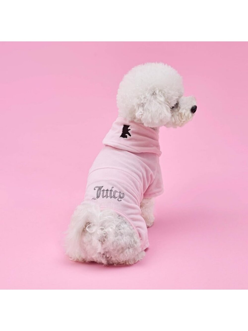 Stylish Pink Velour Tracksuit with Hood for Small Dogs & Cats - Bling Design